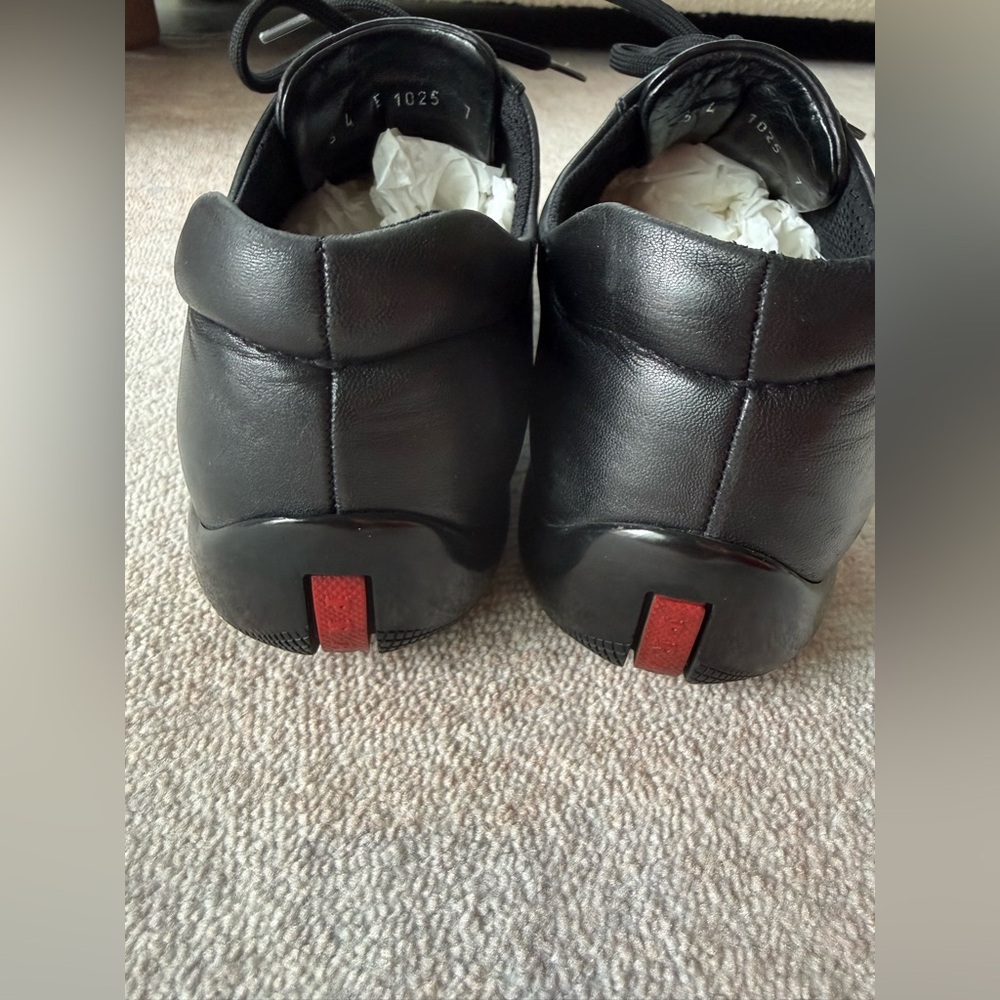 Prada Men’s Leather Sneakers (Black – Linea Rossa) - Picture 10 of 13
